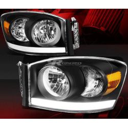BLACK AMBER LED DRL BAR HEADLIGHTS LH+RH DODGE RAM 1500 06-09