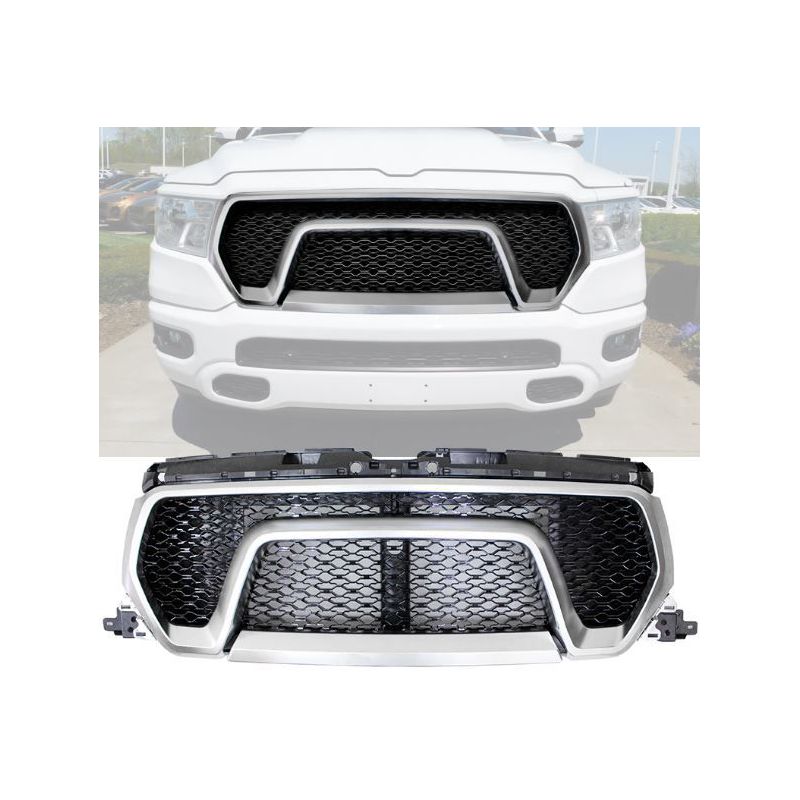 REBEL STYLE FRONT HOOD GRILLE REPLACEMENT - SILVER DODGE RAM 1500 19-